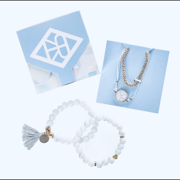 AMELIA RUE || Cora 4-Piece Bracelet Set in Cyan/Gray + Gold ⭐️NEW IN BOX⭐️ - Picture 4 of 7